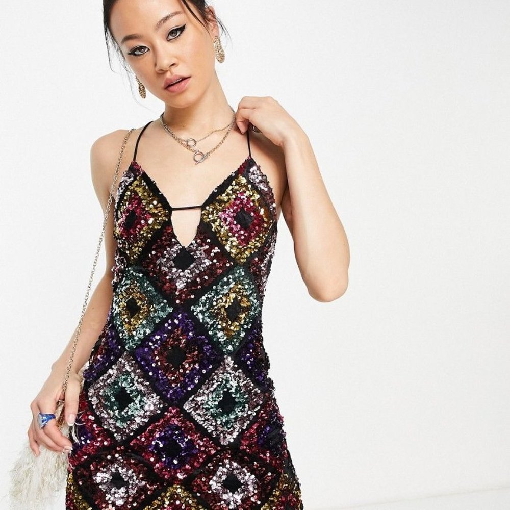 Topshop multi color sequin slip dress
